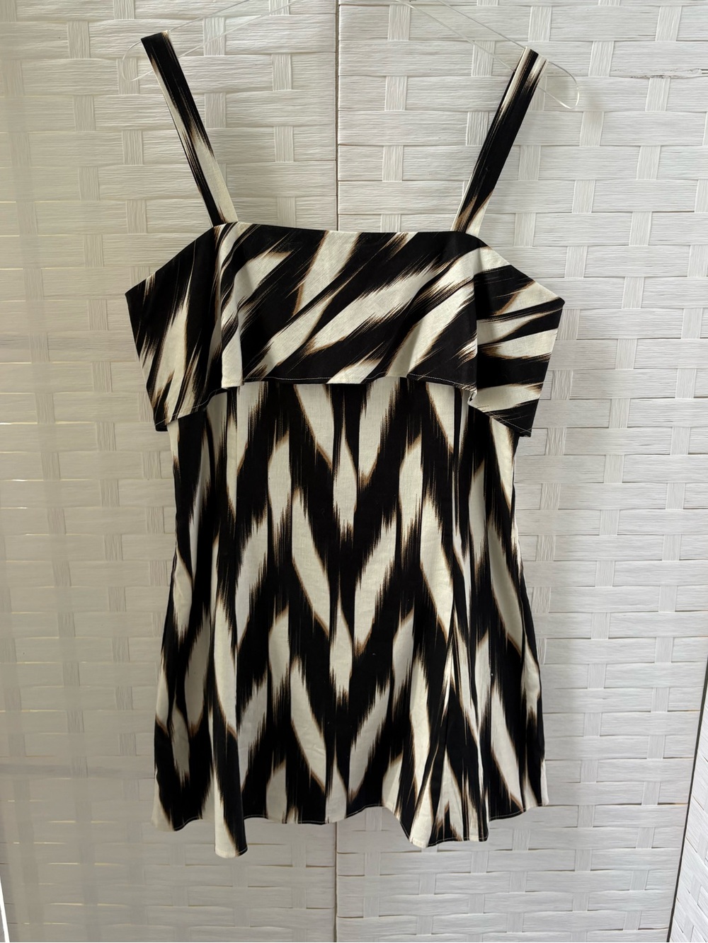 Banana Republic Size 12 Black Cream Patterned Mini Dress Linen Cotton Blend‎ NWT